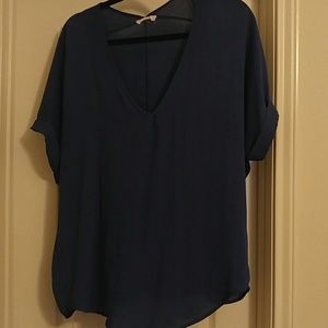 Indigo blue Francescas Hilo roll sleeve blouse