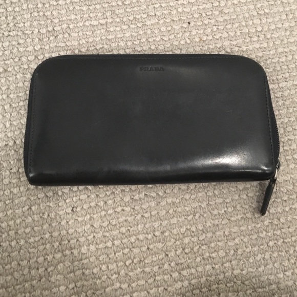 Black Prada zip leather wallet
