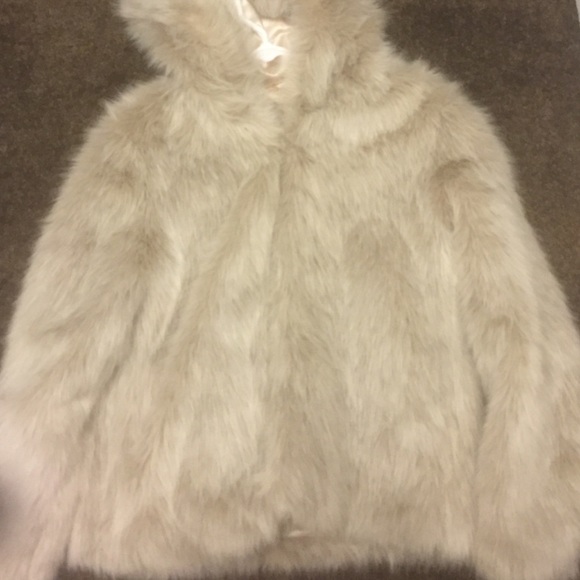 Hooded faux fur coat with satin lining
