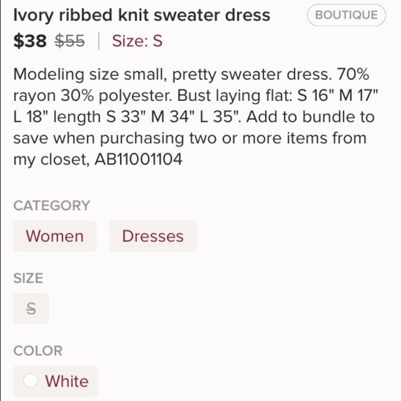 REPOSH ✨ Ivory Ribbed Sweater Dress - Picture 3 of 3