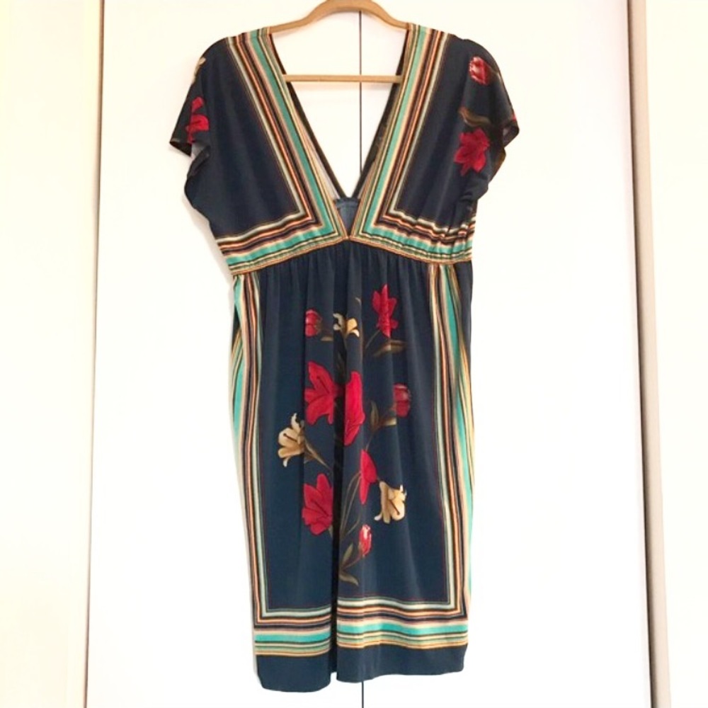 Floral Deep V Neck Dress