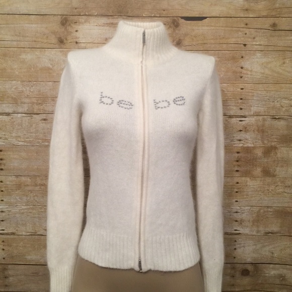 bebe Sweaters - Bebe Rabbit hair Fuzzy Sweater Zip up Size M