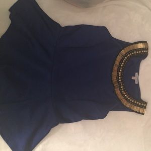 XL peplum NAVY shirt with gold beading on neckline