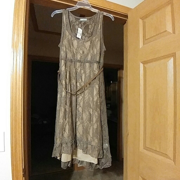 Brown and tan, lace, high low dress