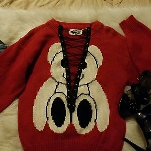 Vintage Knit Lace Up Sweater