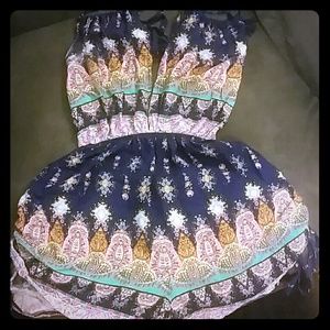 Gorgeous navy blue backless tribal print ROMPER
