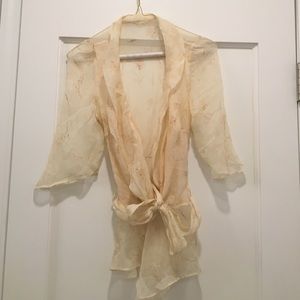 Cream silk top with belt