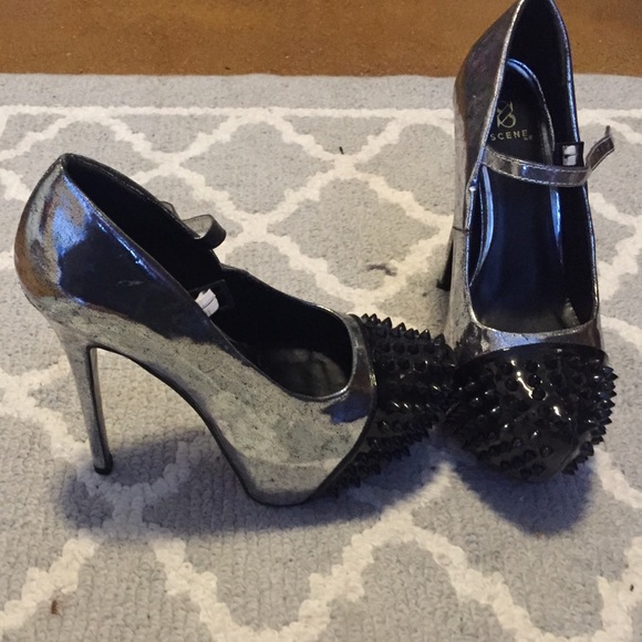 Silver studded platform heels