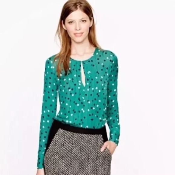 J. Crew green dot silk blouse