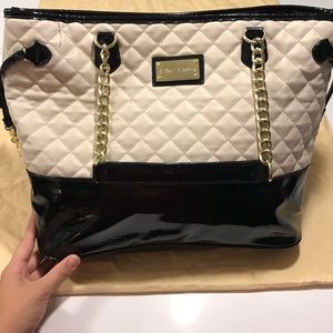 Betsy Johnson Quilted Cream Patent Leather Handbag