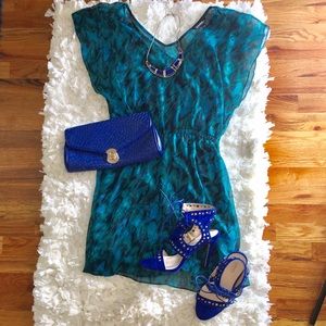 Express Chiffon layered Peacock feather dress