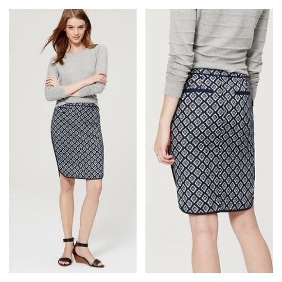 New Loft Petite Jacquard Pencil Skirt 0P $70