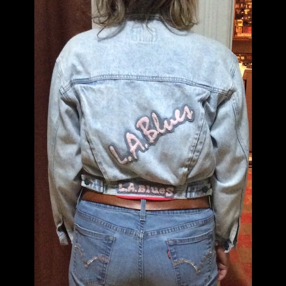 Vintage Acid Wash Jean Jacket LA Blues 80's Retro - Picture 2 of 3