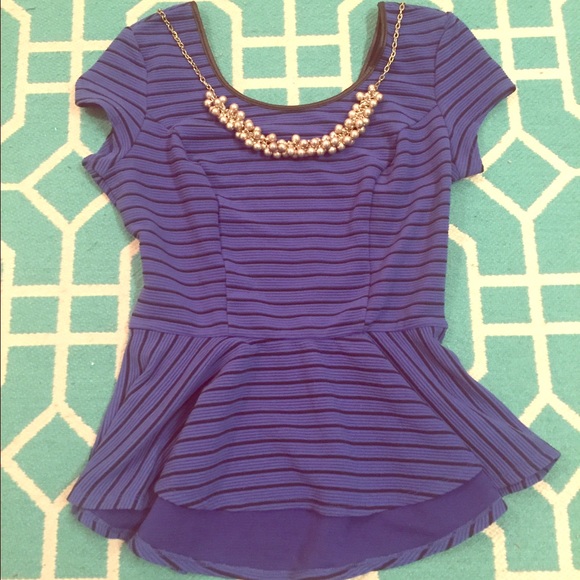 Tops - Blue and Black Striped Peplum Top