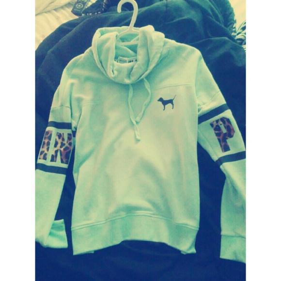 Light blue and leopard cowl neck