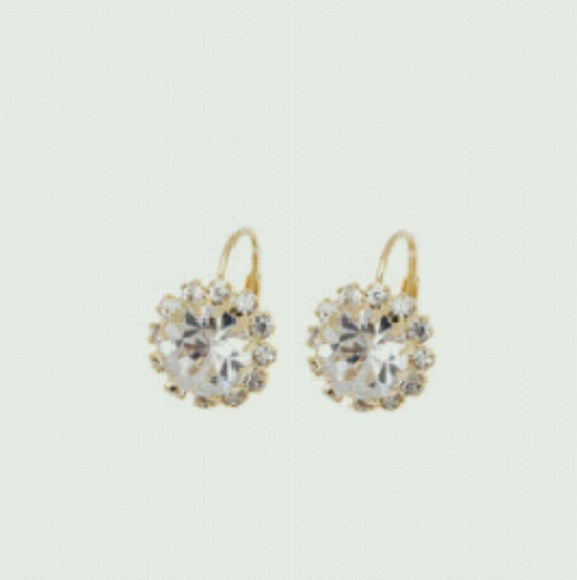 Whit Crystal & Gold round - cut drop Earrings New