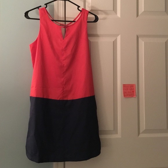 Red and navy casual dress