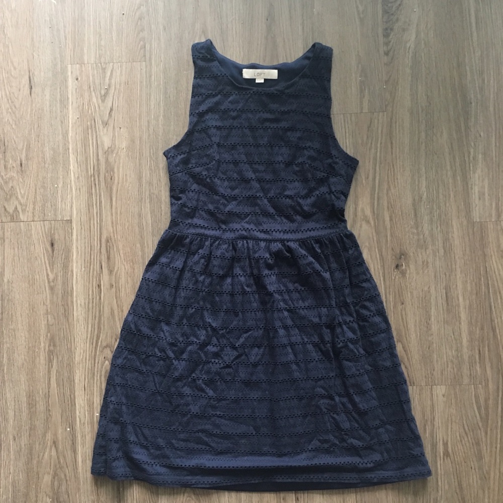 Navy eyelet fabric dress - LOFT