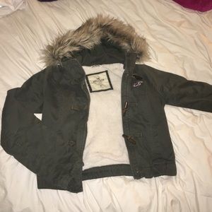 Hollister green hooded bomber jacket