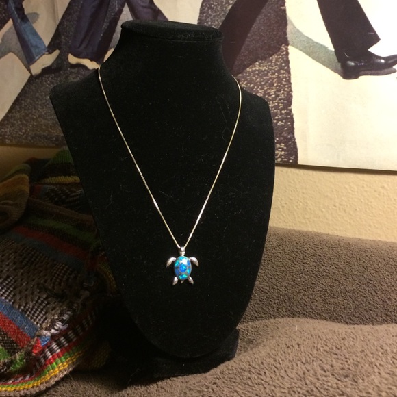 Metal and turquoise turtle necklace