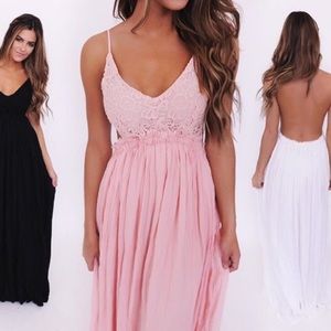 Blooming Prairie Crocheted Pink Maxi Dress