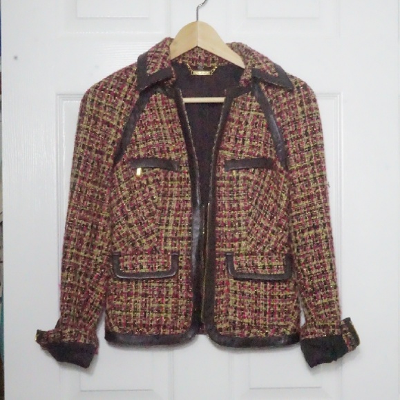 Bebe Tweed Jacket with Vegan Leather Trim