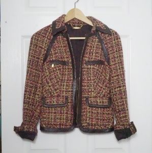 Bebe Tweed Jacket with Vegan Leather Trim