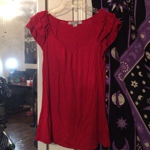 red ruffle sleeve tunic