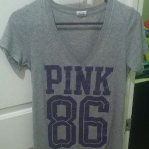 VS Pink V Neck Grey T Shirt