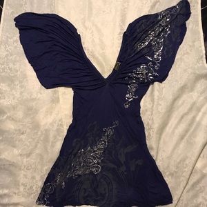 Oversized flowy blue tunic with silver designs