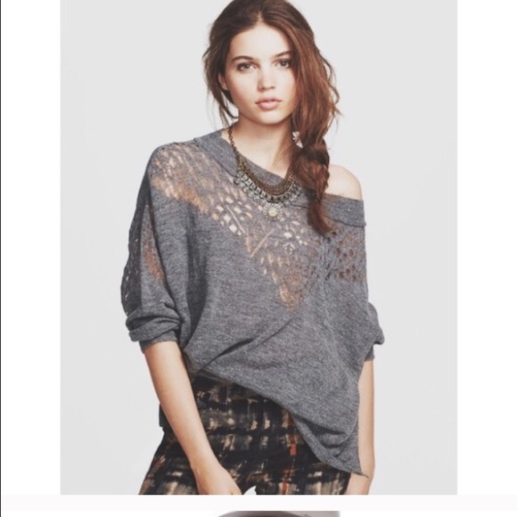 Free people Pointelle ballet sweater in grey
