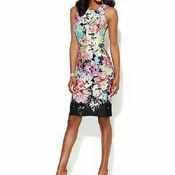 NY&C SLEEVELESS MIDI SCUBA SHEATH DRESS - LILY/Flo
