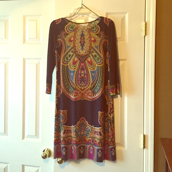 Navy with multi color print dress