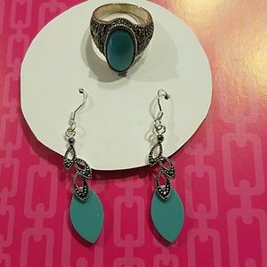 Pair of sterling earings and ring