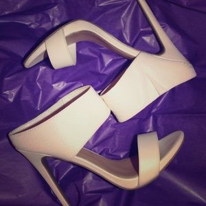 White Slip In Sandal Heels