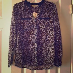NWT Leopard print, sheer button-down top