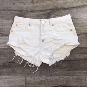 Push my buttons white denim shorts