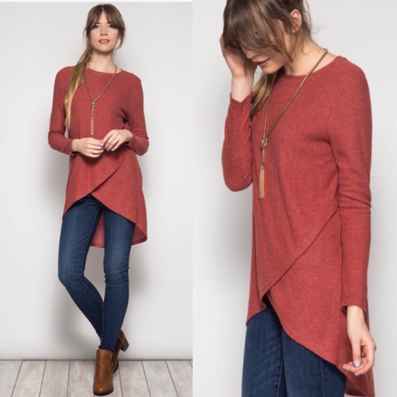 ❣️LAST-M❣️Beautiful Rust Color Tulip Cut Tunic Top - Picture 3 of 4