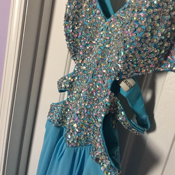 Blue bedazzled long prom/wedding/special occasion