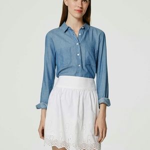 Ann Taylor LOFT white geo eyelet skirt