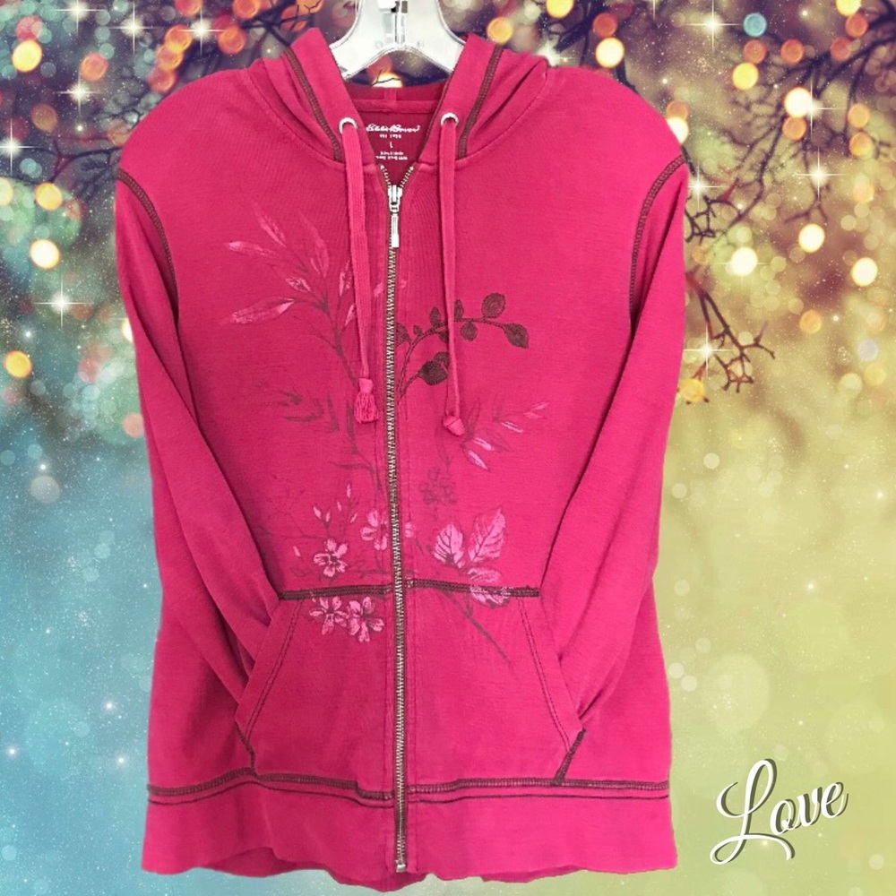 Eddie Bauer Pink Flowered 🌸 Zip Up Hoodie