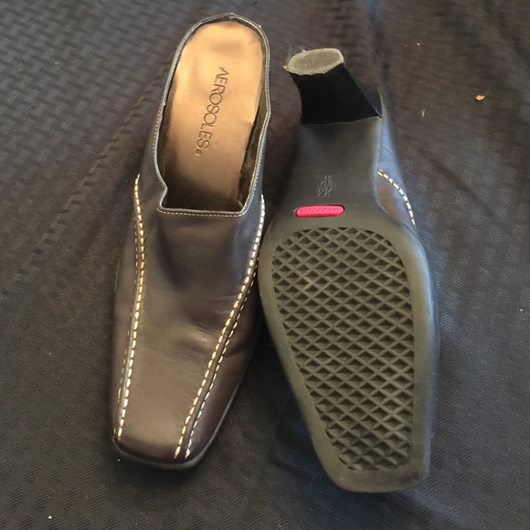 AEROSOLES brown leather heels slides size 7 1/2 - Picture 1 of 3