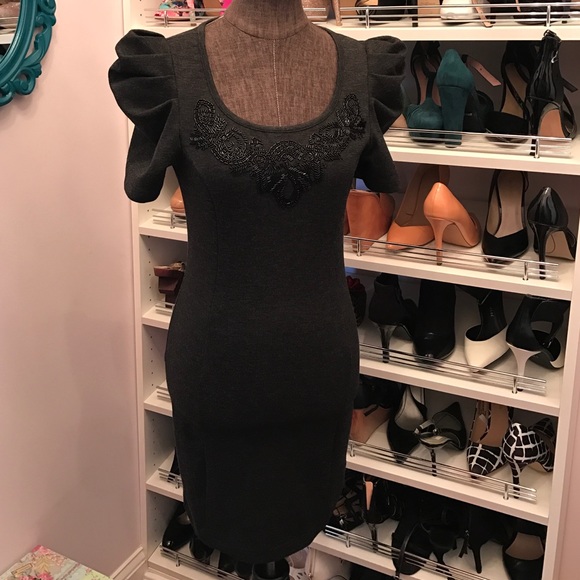 Grey Structured Shoulders Dress