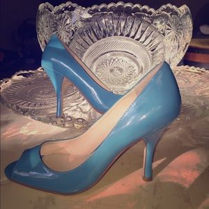 Blue open toe pumps