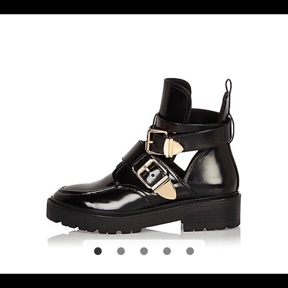 Black cut out buckle boots
