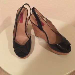 Saks/red label Black Patent Leather Wedges