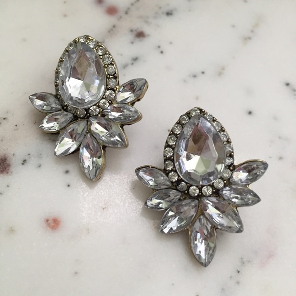 "Kate" Earrings || Clear Crystal Statement - Picture 2 of 8