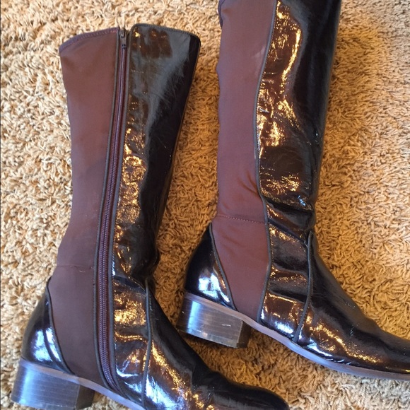 Riding boots brown patten leather