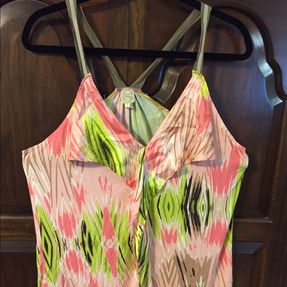 Anthropologie Tea and Honey Tank w/ Silk Ruffle