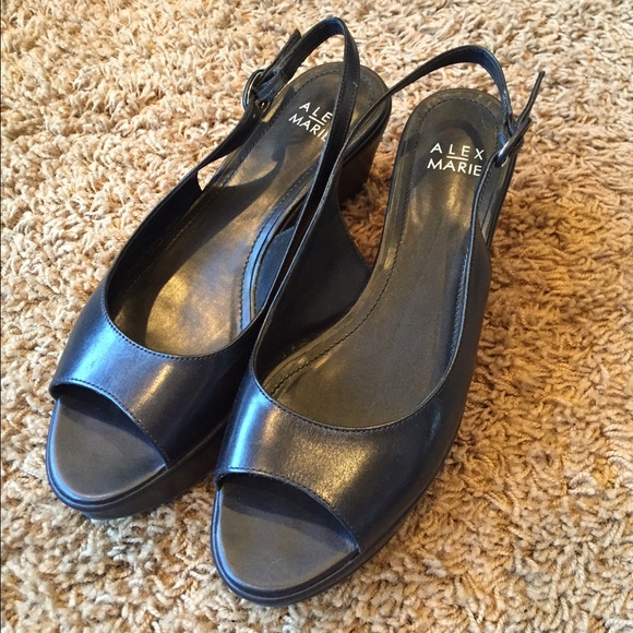 Alex Marie black open toe wedge